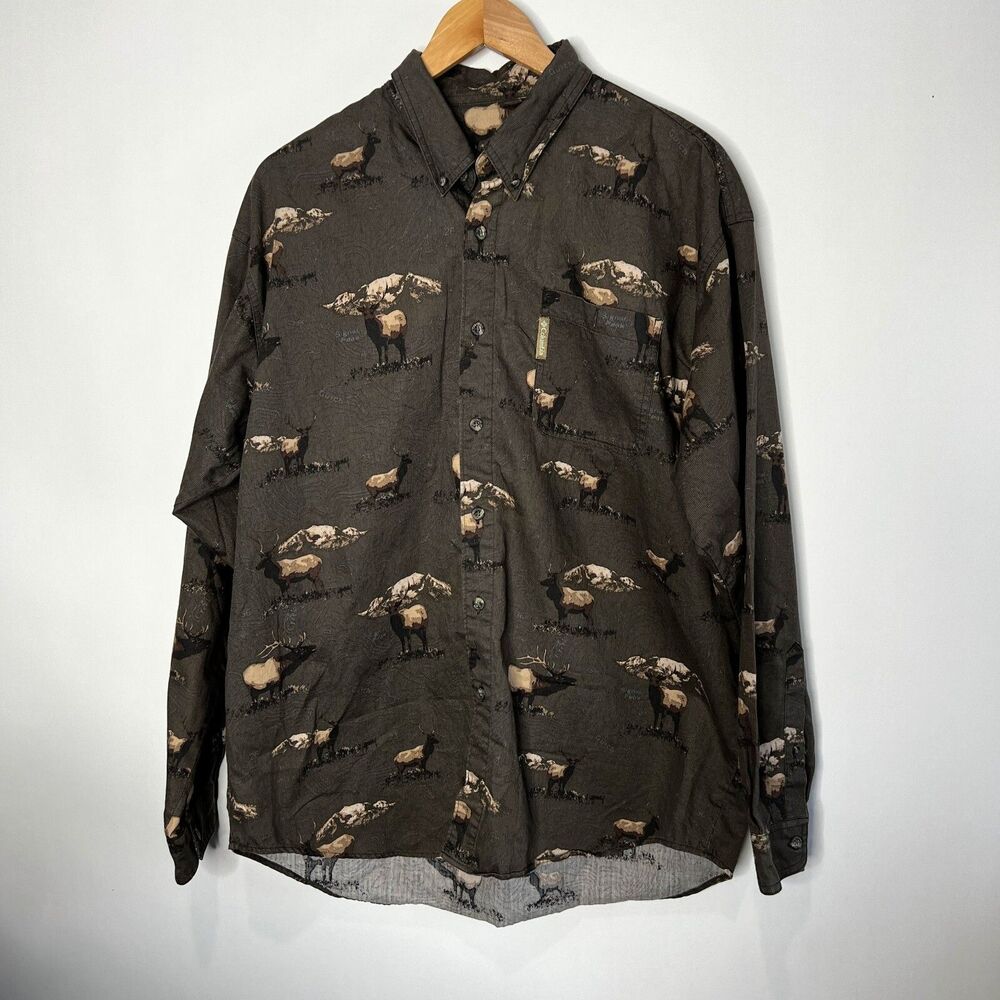 Columbia Elk Hunting All Over Print Button Up Shirt Long Sleeve Men's L / XL